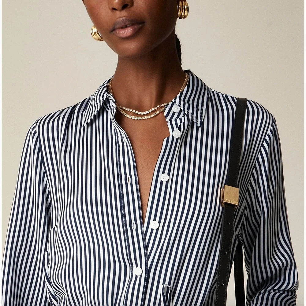 J.Crew Long Amelia Shirt Dress Striped Drapey Viscose Twill Nautical XXS NWT